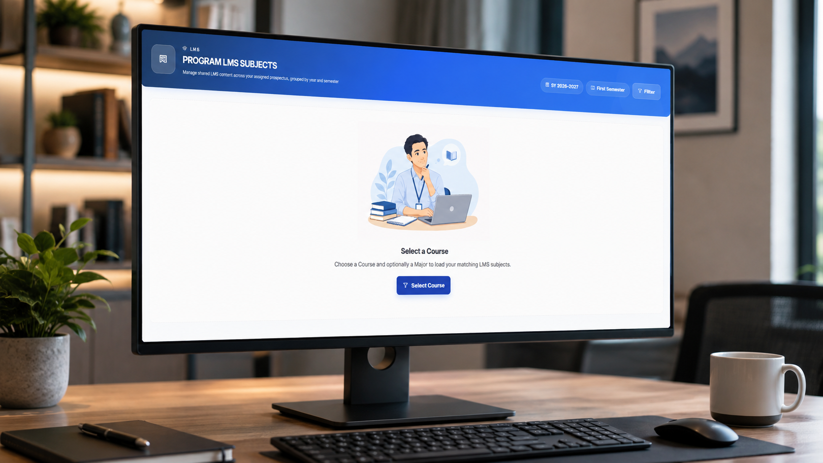 LMS dashboard and online classroom